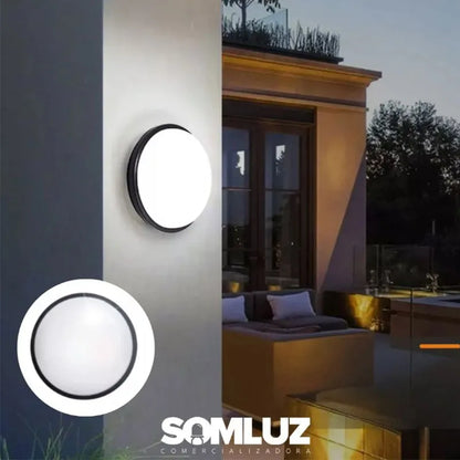 Lámpara para Exteriores a Prueba de Vapor de Led 20w Redondo Marco Negro Luz Blanco Frío Lumicraft