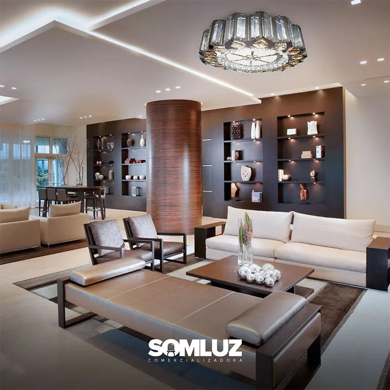 Plafón Cristal Led 96w Redondo 50cm 3 Tonos de Luz Atenuable con control remoto SomLuz