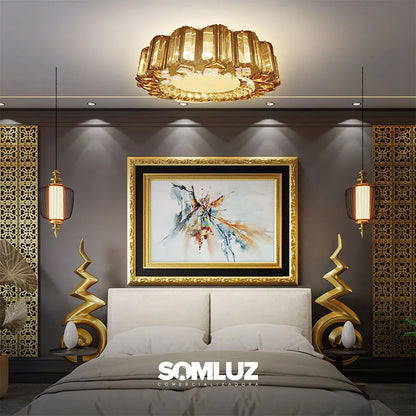 Plafón Cristal Led 96w Redondo 50cm 3 Tonos de Luz Atenuable con control remoto SomLuz