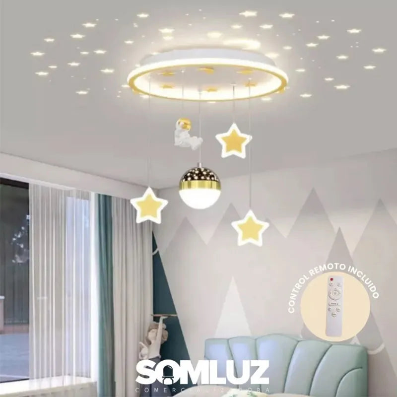 Lámpara Led Colgante Infantil 100w 3 Tonos de Luz  Dimeable con Control Remoto SomLuz