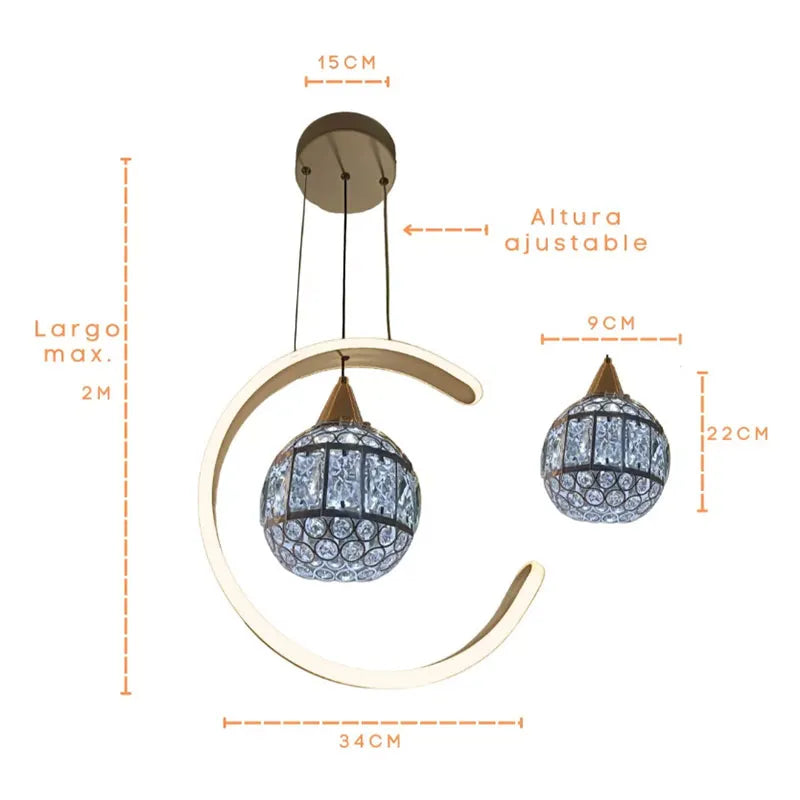 Candil Colgante Led 100w 3 Tonos de Luz, Atenuable con Control Remoto SomLuz