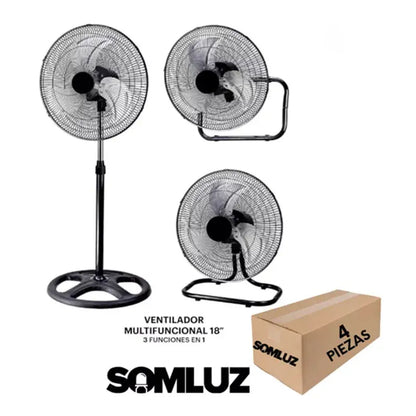 Ventilador Negro 3 En 1 Pedestal 60w Paquete con 4 piezas Lumicraft