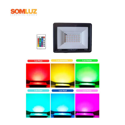 Reflector Led SMD 100w Exterior RGB (multicolor) con Control Remoto Lumicraft
