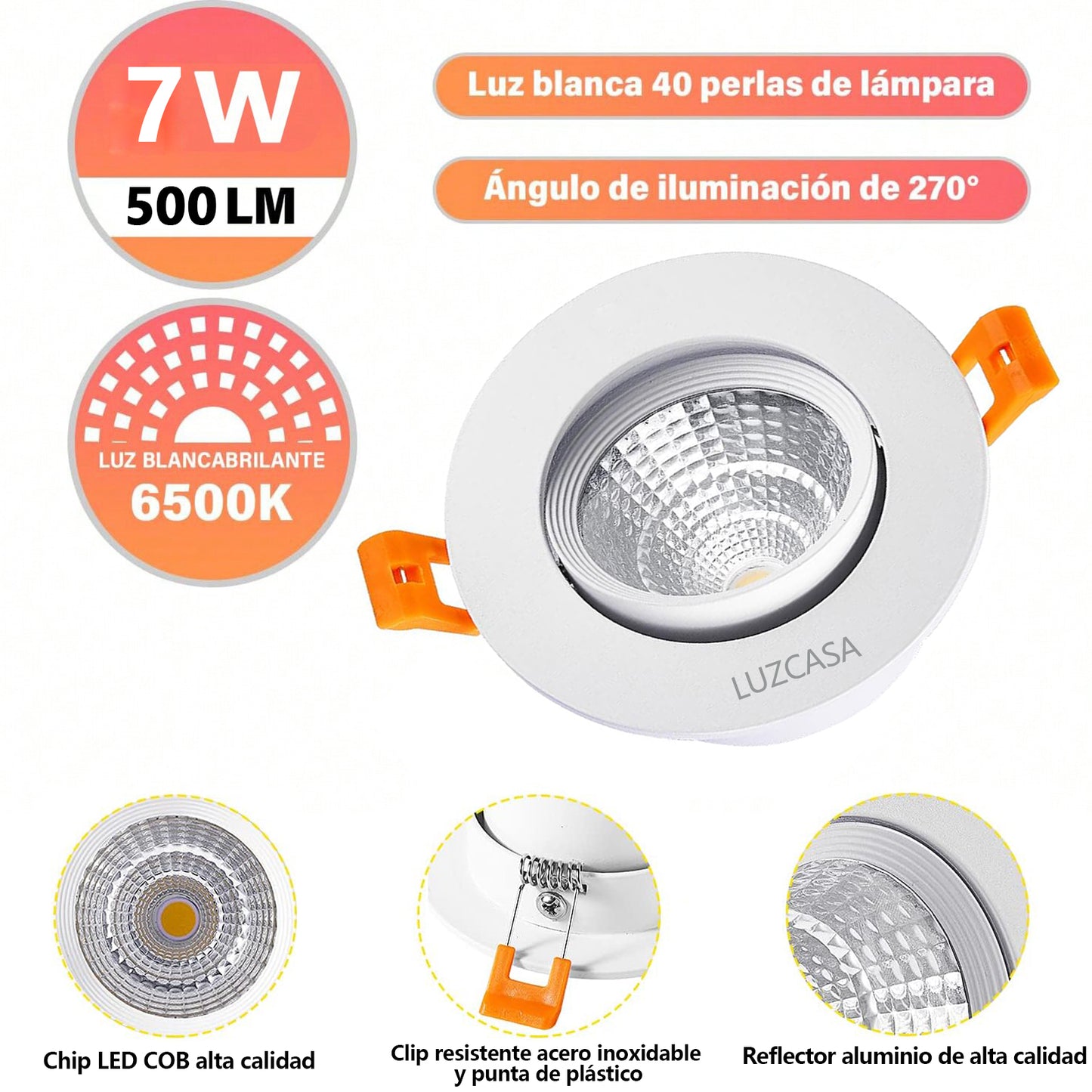 Empotrado Spot Led 7w Dirigible Luz Calida 3000k 10pzs - THSC7W