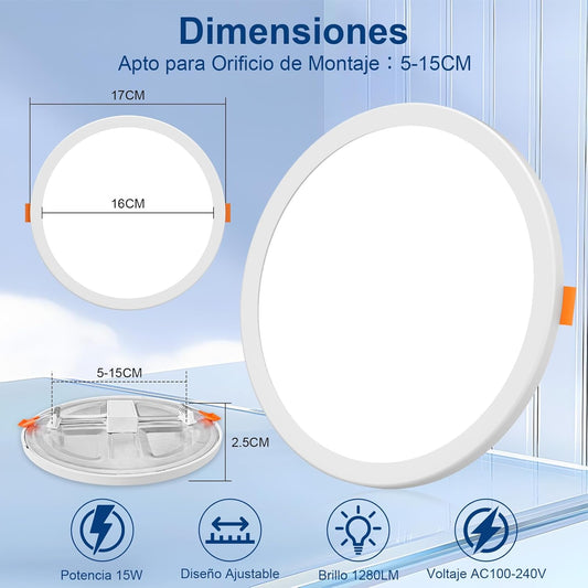 PLAFÓN PARA EMPOTRAR 15W AJUSTABLE BLANCO