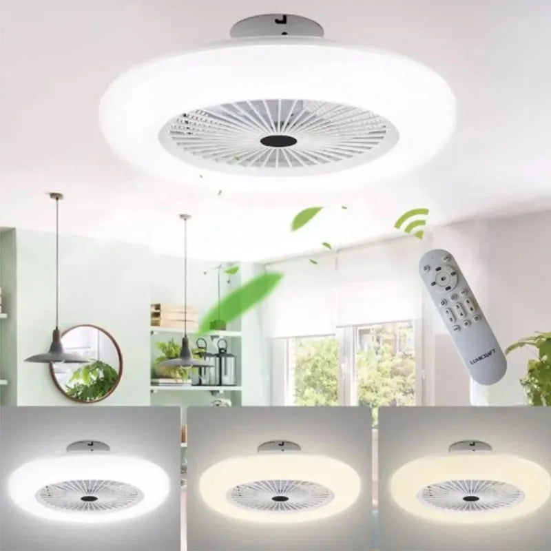 Lámpara de Techo Led con Ventilador 88w Redondo 3 Tonos de Luz Atenuable con Control Remoto Lumicraft