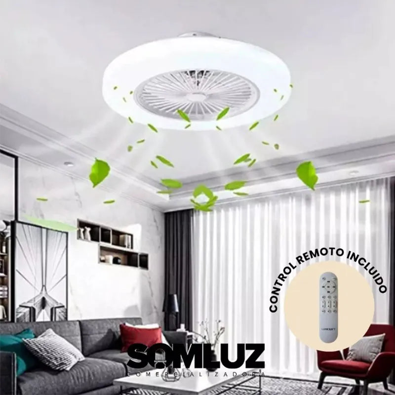 Lámpara de Techo Led con Ventilador 88w Redondo 3 Tonos de Luz Atenuable con Control Remoto Lumicraft