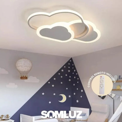 Lámpara Plafón Infantil Nube 100w de Led 3 Tonos Atenuable con Control Remoto SomLuz