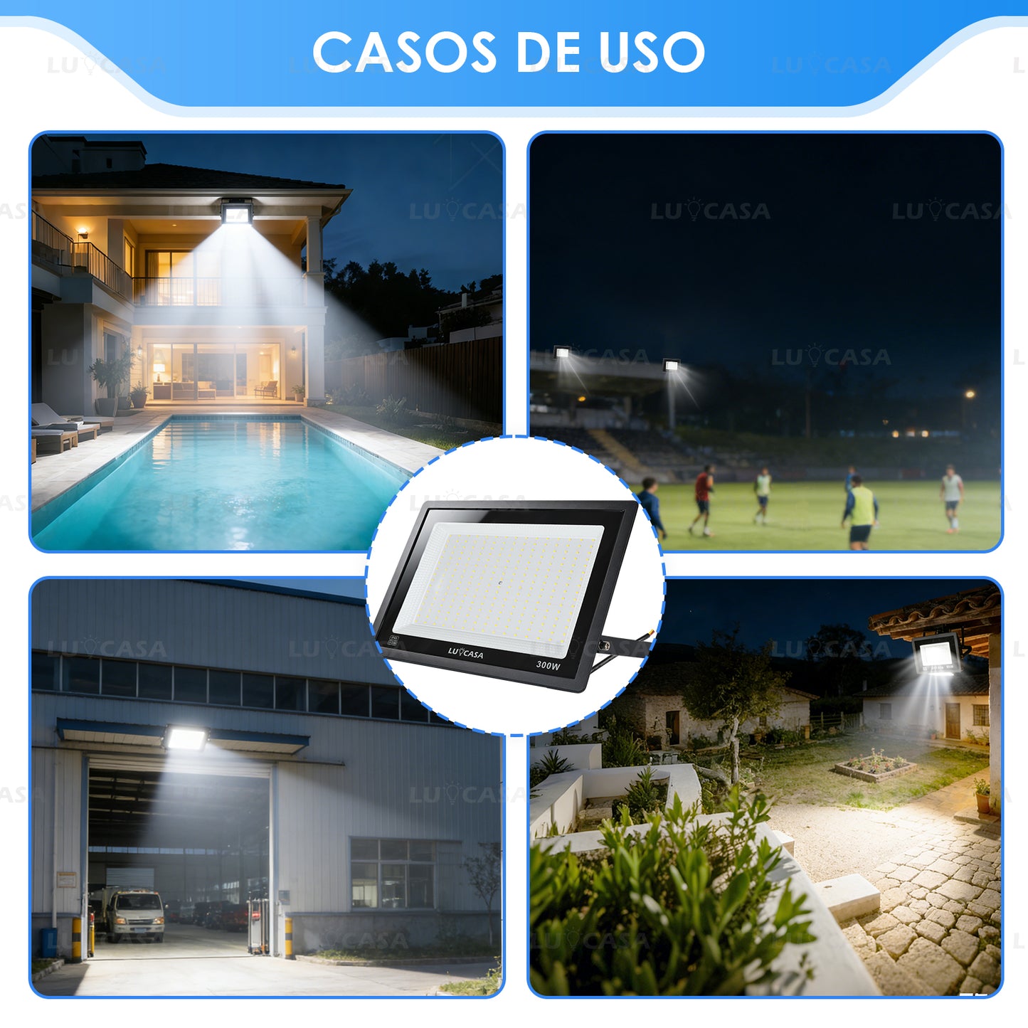Reflector Led 300W Lampara Exterior IP66 Luz Blanco fria 30000LM XPG300W