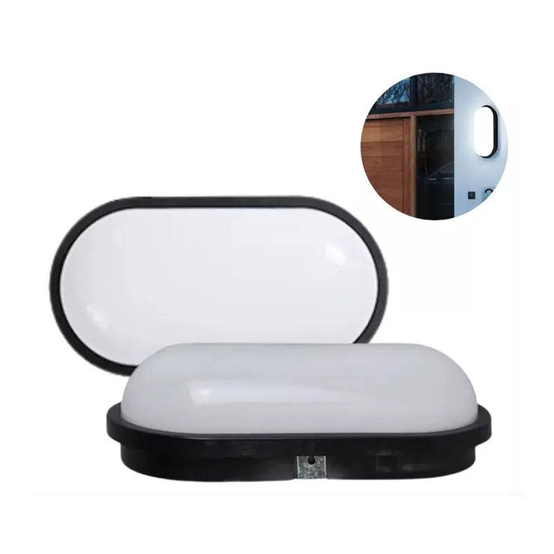 Lámpara para Exteriores a Prueba de Vapor de Led 20w Ovalado Marco Negro Luz Blanco Frío Lumicraft