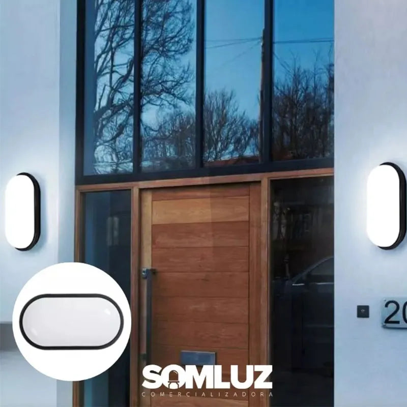 Lámpara para Exteriores a Prueba de Vapor de Led 20w Ovalado Marco Negro Luz Blanco Frío Lumicraft