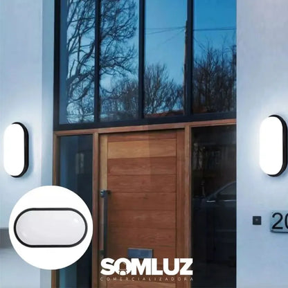 Lámpara para Exteriores a Prueba de Vapor de Led 20w Ovalado Marco Negro Luz Blanco Frío Lumicraft