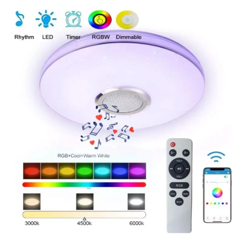 Lámpara de Techo 40w Led RGB vía Bluetooth con Bocina y Control Remoto Lumicraft
