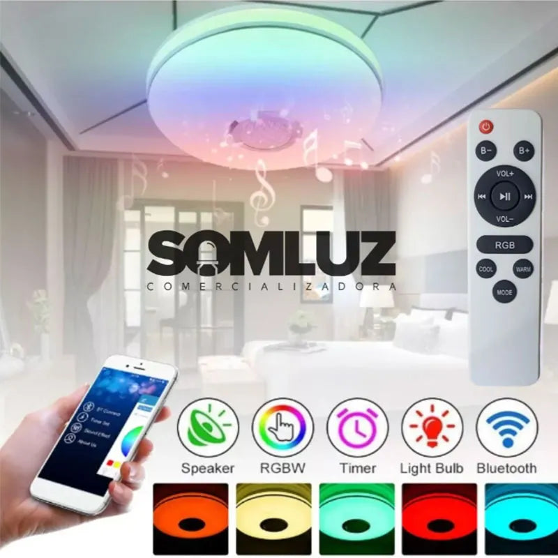 Lámpara de Techo 40w Led RGB vía Bluetooth con Bocina y Control Remoto Lumicraft