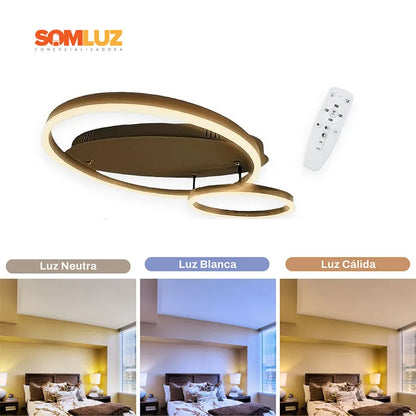 Lámpara Plafón Led 100w Minimalista Doble Aro 3 tonos de Luz Atenuable con control remoto SomLuz