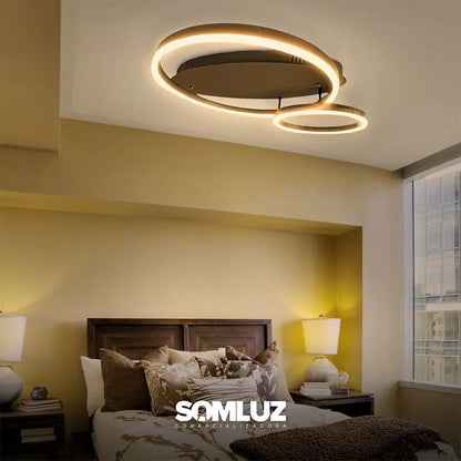 Lámpara Plafón Led 100w Minimalista Doble Aro 3 tonos de Luz Atenuable con control remoto SomLuz