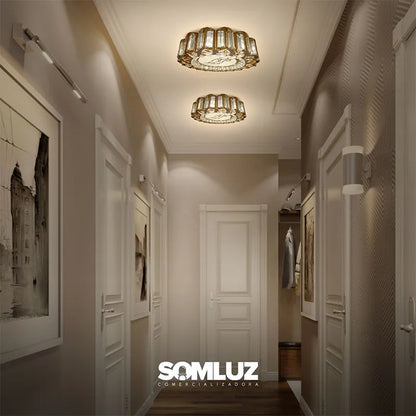 Plafón Cristal Led 48w Redondo 30cm 3 Tonos de Luz Atenuable con control remoto SomLuz