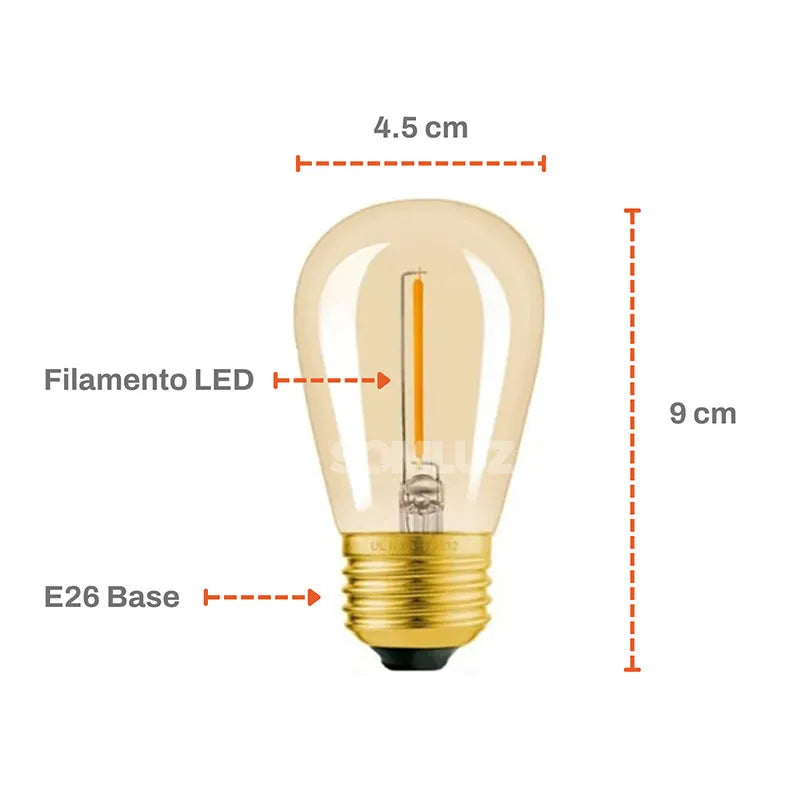 LUZCASA Foco Vintage Led Plástico S14 1W Luz Cálida 2700k E26 Kit 20pzs