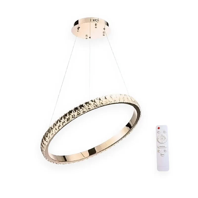 Candil Colgante Led de Cristal 100w 1 Aro, 3 Tonos de Luz Atenuable con Control Remoto SomLuz