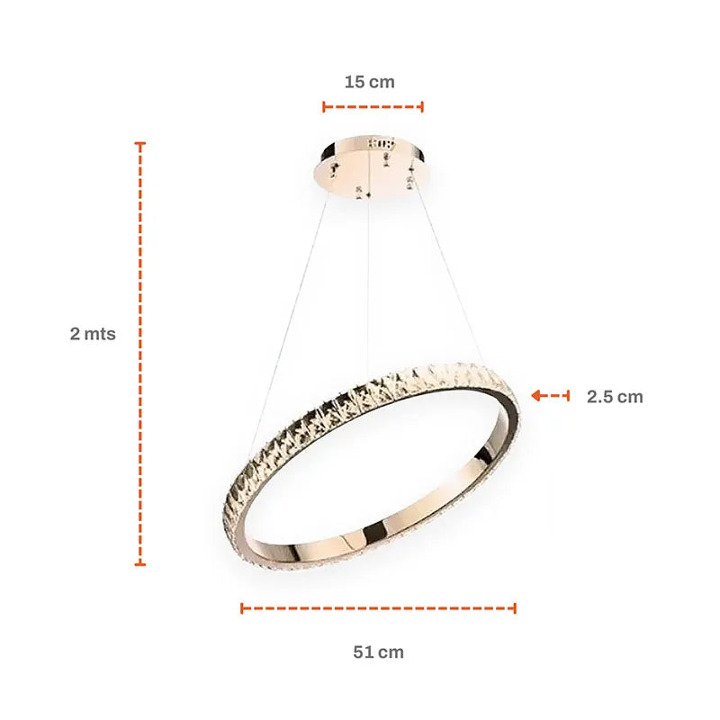 Candil Colgante Led de Cristal 100w 1 Aro, 3 Tonos de Luz Atenuable con Control Remoto SomLuz
