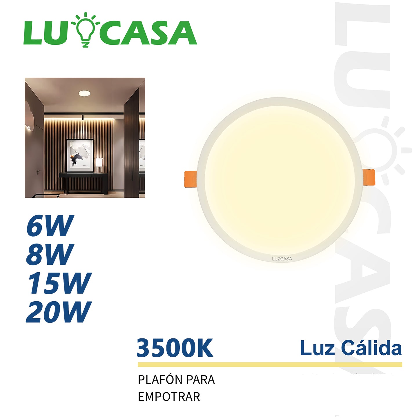 PLAFÓN PARA EMPOTRAR 15W LUZ BLANCO CALIDA 3500K