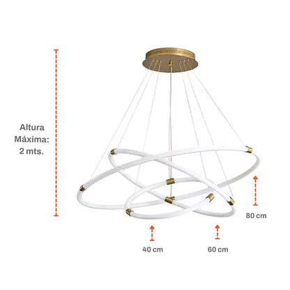 Candil Colgante 3 Aros Cristal de Led 100w Luz Blanca o Luz Cálida SomLuz