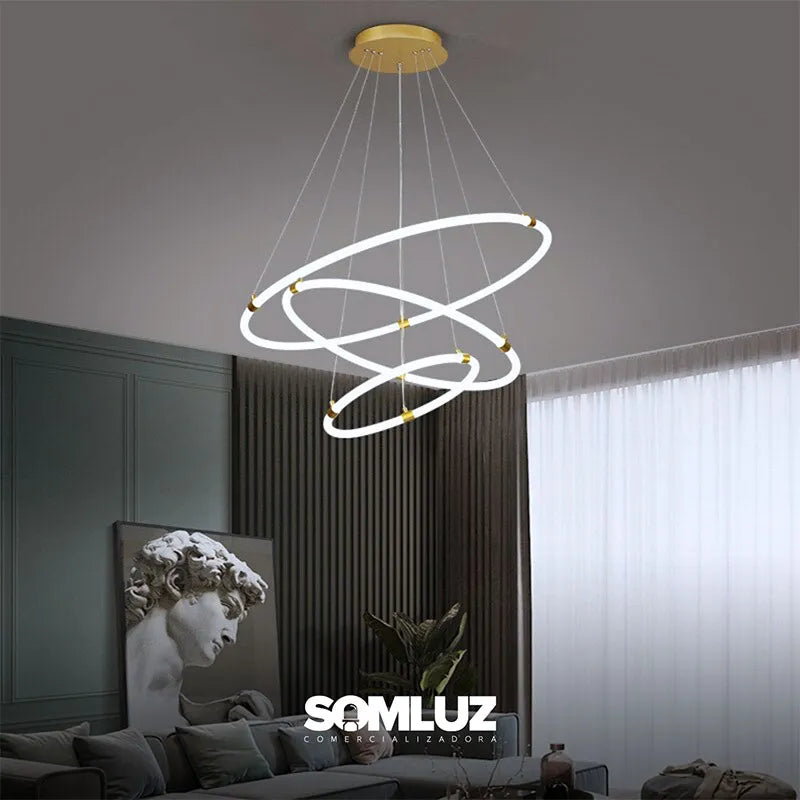 Candil Colgante 3 Aros Cristal de Led 100w Luz Blanca o Luz Cálida SomLuz