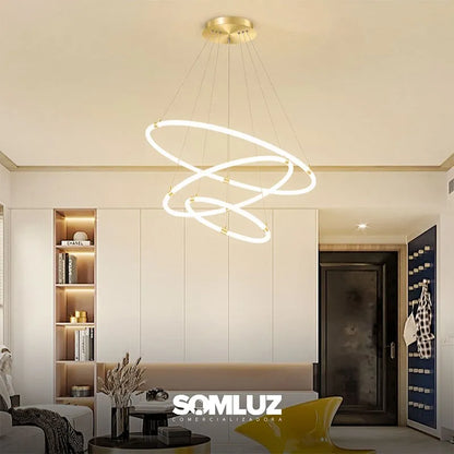 Candil Colgante 3 Aros Cristal de Led 100w Luz Blanca o Luz Cálida SomLuz