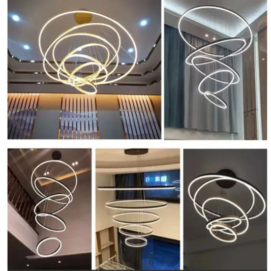 Candil Colgante 5 Aros de Led 100w 3 Tonos de Luz Atenuable con Control Remoto SomLuz