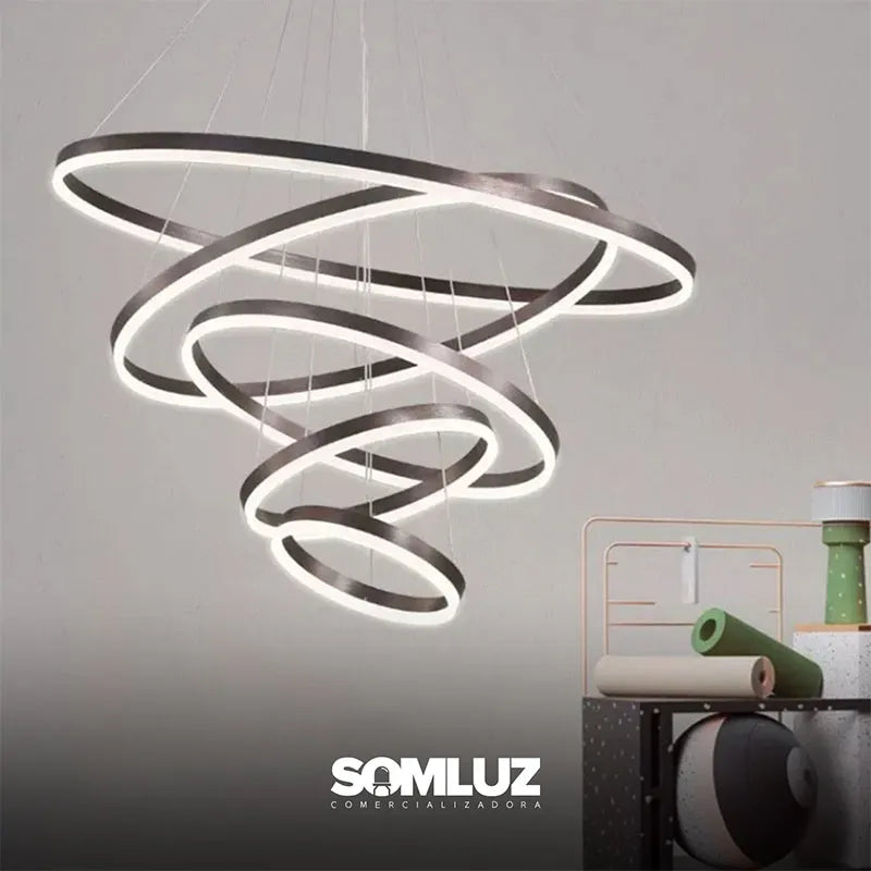 Candil Colgante 5 Aros de Led 100w 3 Tonos de Luz Atenuable con Control Remoto SomLuz