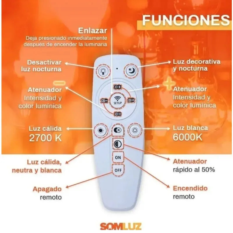 Candil Colgante 5 Aros de Led 100w 3 Tonos de Luz Atenuable con Control Remoto SomLuz