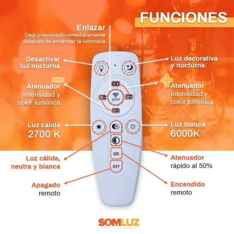 Candil Colgante Esfera de Led 100w 3 Tonos de Luz Atenuable con Control Remoto SomLuz