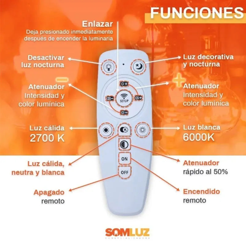 Candil Colgante Esfera de Led 100w 3 Tonos de Luz Atenuable con Control Remoto SomLuz