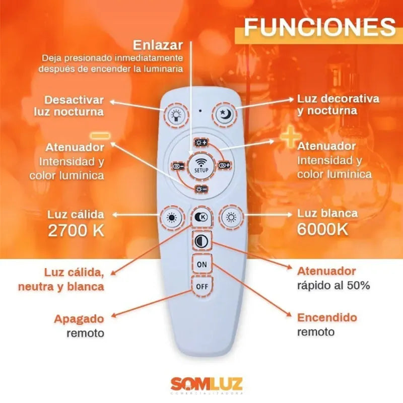 Candil Colgante Esfera de Led 100w 3 Tonos de Luz Atenuable con Control Remoto SomLuz