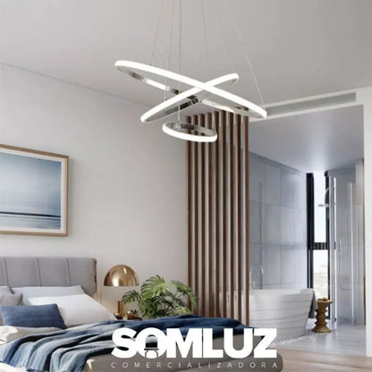 Candil Colgante Led 100w 3 Aros, 3 Tonos de Luz Atenuable con Control Remoto SomLuz