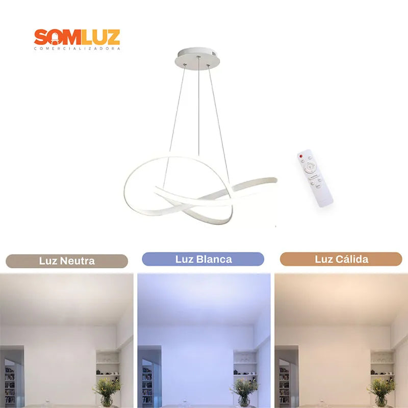 Candil Colgante Led 100w Tipo Nudo, 3 Tonos de Luz Atenuable con Control Remoto SomLuz