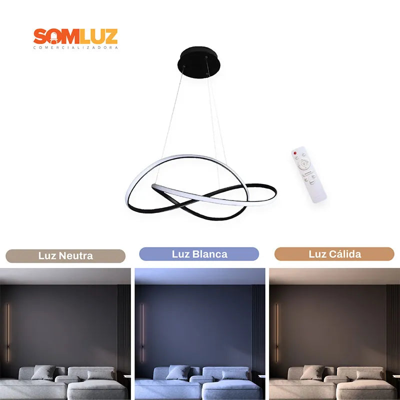 Candil Colgante Led 100w Tipo Nudo, 3 Tonos de Luz Atenuable con Control Remoto SomLuz