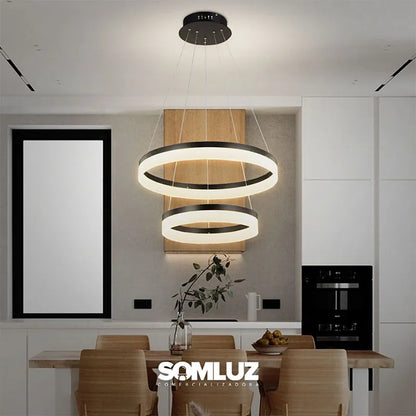 Candil Colgante Led de Cristal 100w 2 Aros 3 Tonos de Luz Atenuable con Control Remoto SomLuz