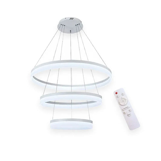 Candil Colgante Led de Cristal 100w 3 Aros, 3 Tonos de Luz Atenuable con Control Remoto SomLuz