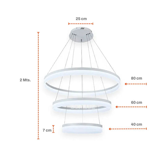 Candil Colgante Led de Cristal 100w 3 Aros, 3 Tonos de Luz Atenuable con Control Remoto SomLuz
