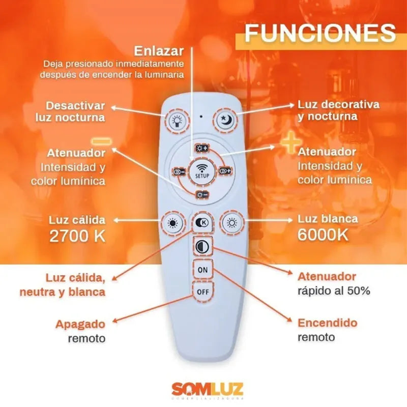 Candil Colgante Nudo de Led 100w 3 Tonos de luz Atenuable con control Remoto SomLuz