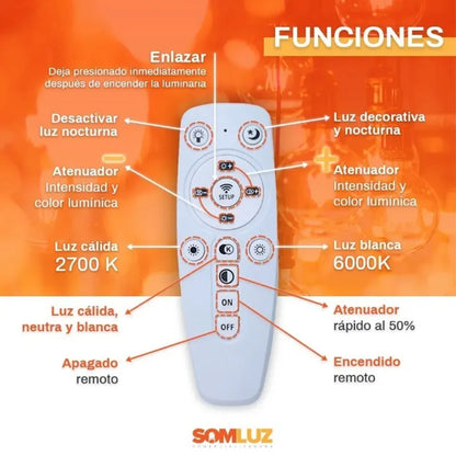Candil Colgante Nudo de Led 100w 3 Tonos de luz Atenuable con control Remoto SomLuz