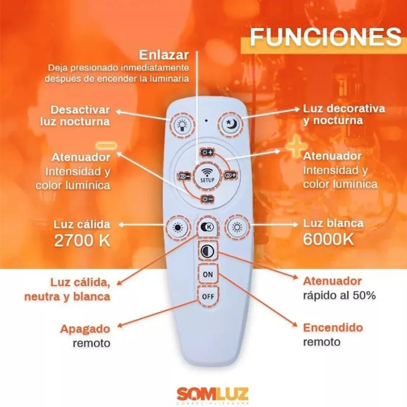 Candil Colgante Nudo de Led 100w 3 Tonos de luz Atenuable con control Remoto SomLuz