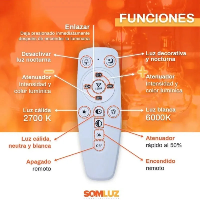 Candil Colgante de Led 100w 3 Tonos de Luz Atenuable con Control Remoto SomLuz