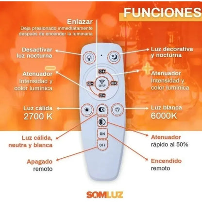 Candil Colgante de Led 100w 3 Tonos de Luz Atenuable con Control Remoto SomLuz
