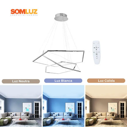 Candil Colgante de Led 100w 3 Tonos de Luz Atenuable con Control Remoto SomLuz