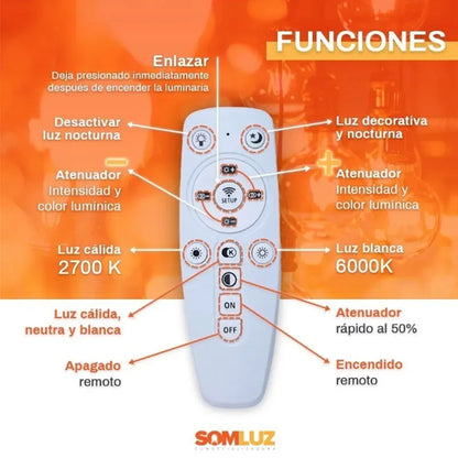 Candil Led Colgante Moderno 3 Tonos Dimeable + control Remoto