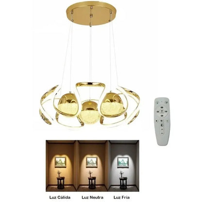 Candil Led Colgante Moderno 3 Tonos Dimeable + control Remoto