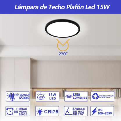 PLAFÓN PARA EMPOTRAR 15W AJUSTABLE LUZ BLANCO MARCO NEGRO