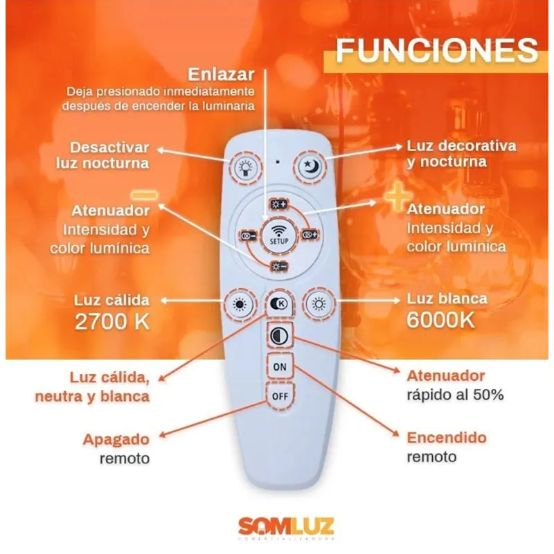 Lámpara Led Colgante Moderna 3 Tonos Dimeable + control Remoto